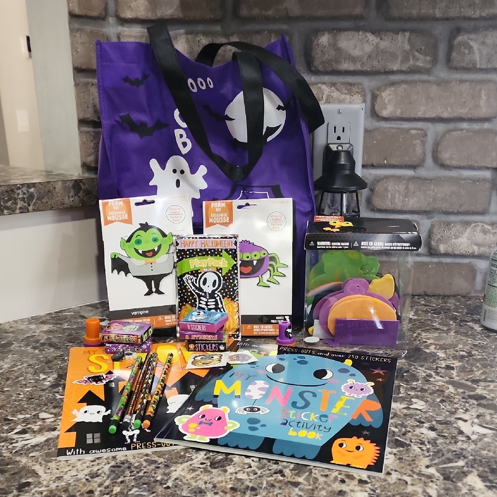Halloween Themed Tote Bag with Sticker Books, Crafts, And Pencils